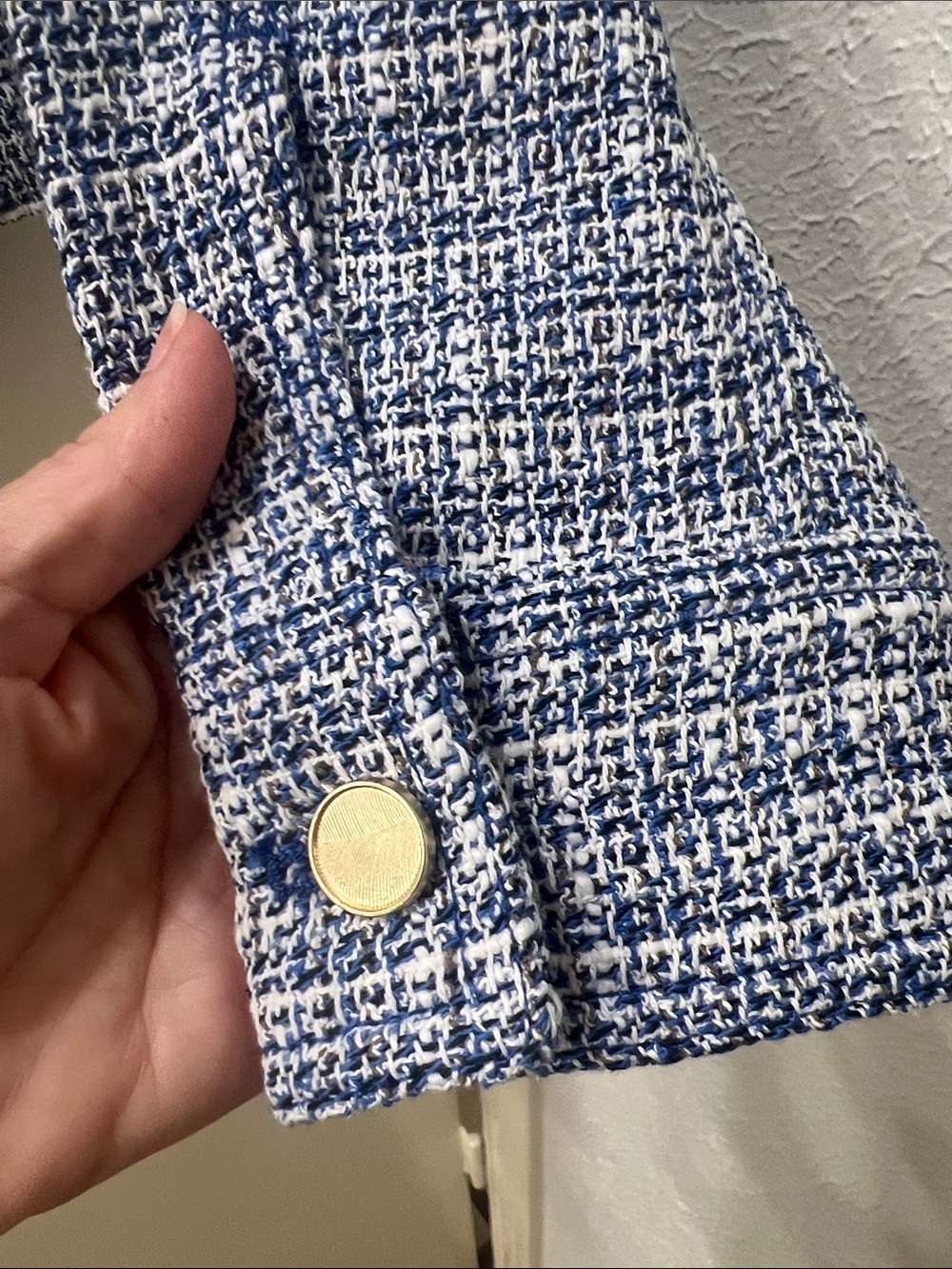 JM Collection Blue Tweed Gold-Button Jacket - Picture 4 of 8
